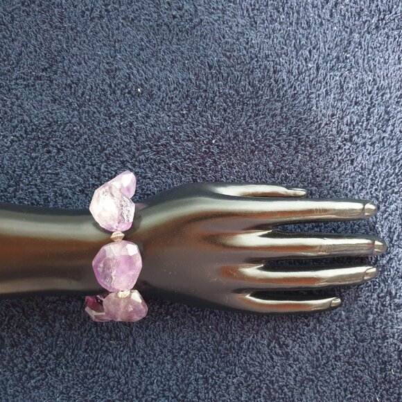 Unique Vintage Fine Native American Sterling Silver Raw Amethyst Wisdom Bracelet - Picture 6 of 15